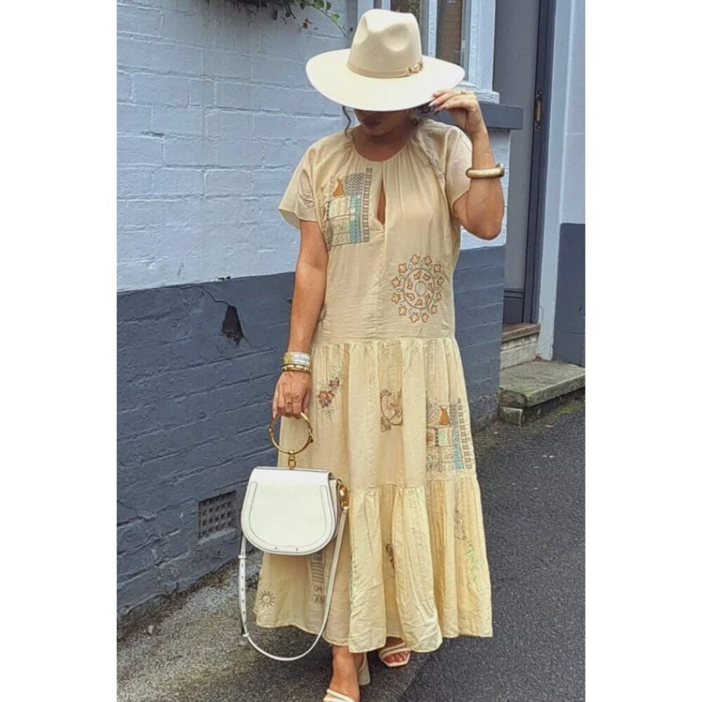 Zara Bloggers Favorite Vanilla Embroidered Tiered Maxi Dress Limited Small NEW